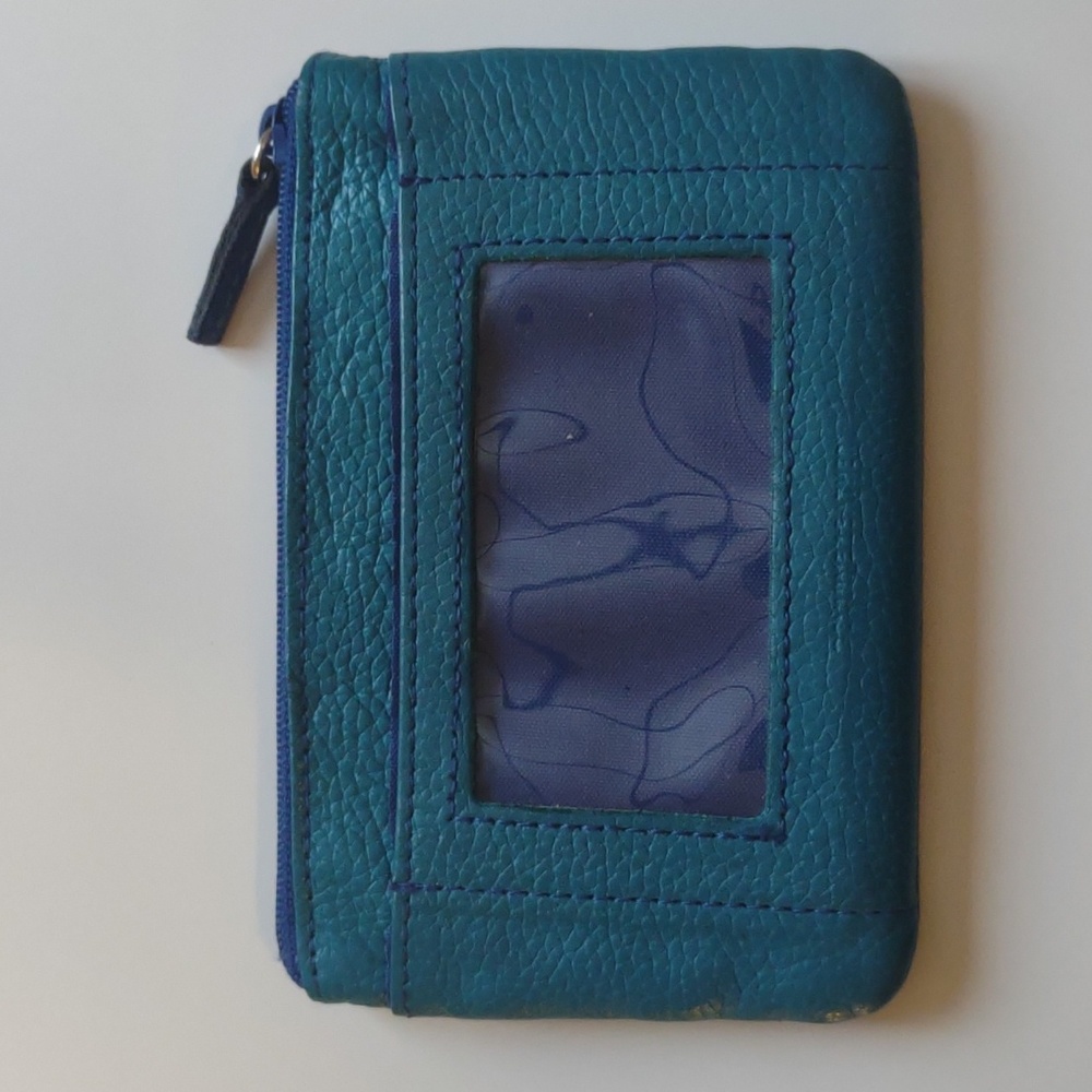 Blue and Teal Genuine Pebbled Leather Wallet